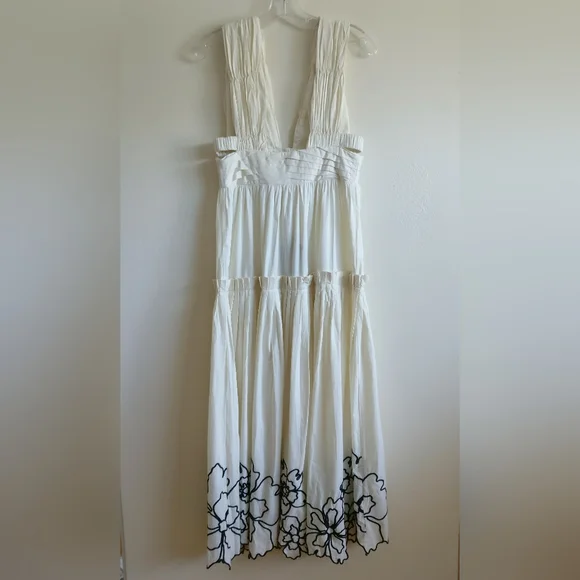 NWT Anthropologie Forever That Girl Tiered Deep V Cream Embroidered Dress Sz XS - Picture 6 of 13
